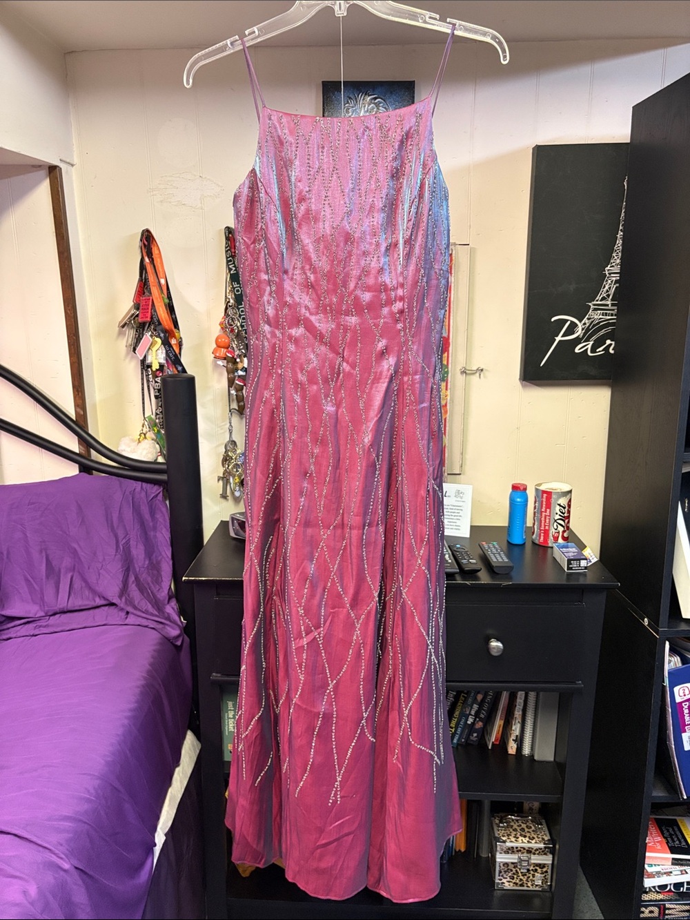Elegant Pink Beaded Prom Dress with Spaghetti Straps